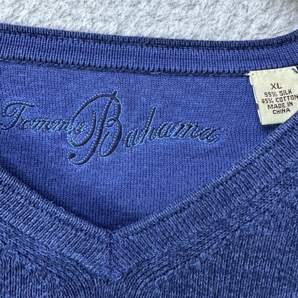 Tommy Bahama Mens XL Sweater V-Neck Navy Blue Silk Blend Pullover Authentic EUC - Picture 4 of 8